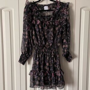 MISA Floral Mini Dress Black Multi